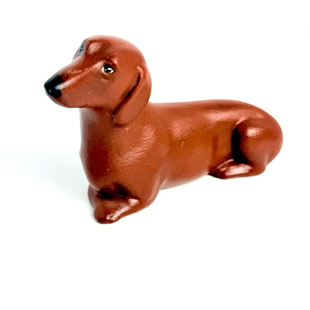 Vintage Dachshund Wiener Dog Figurine Brown Painted Porcelain 3” X 4.5” Dog Love